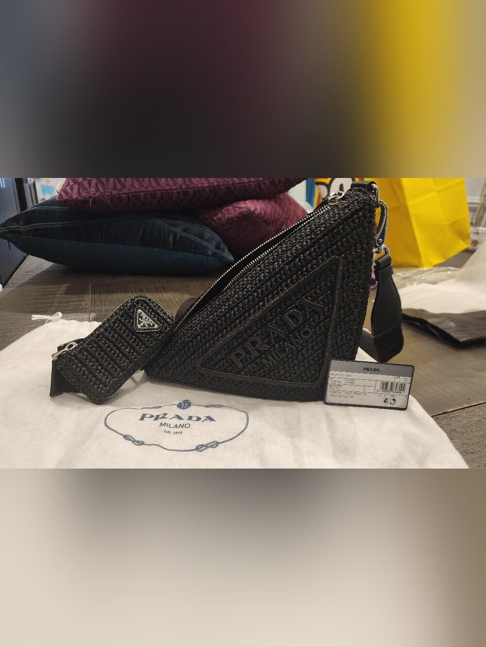 Prada Black RAFFIA Triangle Bag